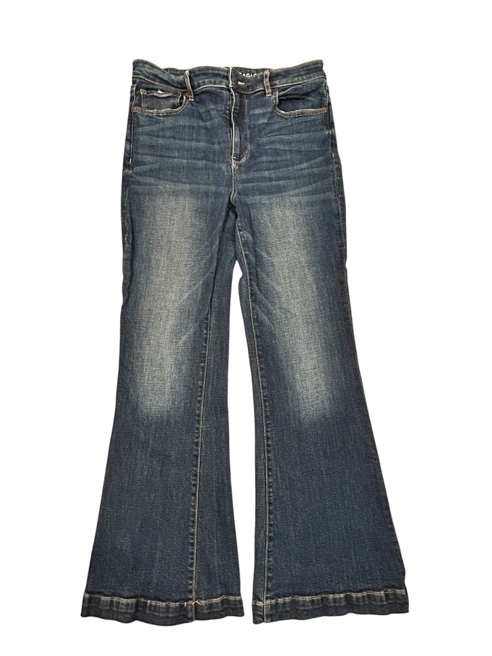 American Eagle Bell Flare Stretch Women’s Blue Jeans 12 Denim Casual Mid Rise - Picture 1 of 11